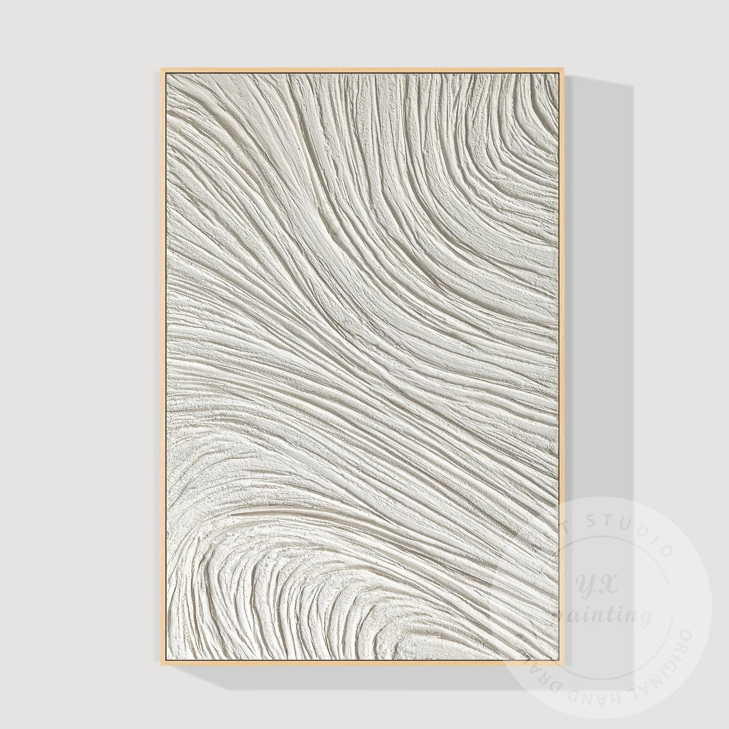 White 3D Textured Plaster Painting, Large Vertical Nordic Minimalist Wall Art, M #1