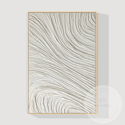 White 3D Textured Plaster Painting, Large Vertical Nordic Minimalist Wall Art, M #1