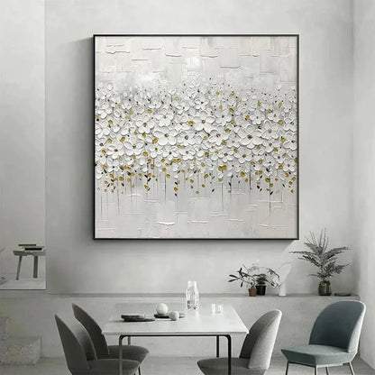 WHITE BLOSSOM FIELD | Abstract closeup, raised brushwork detail