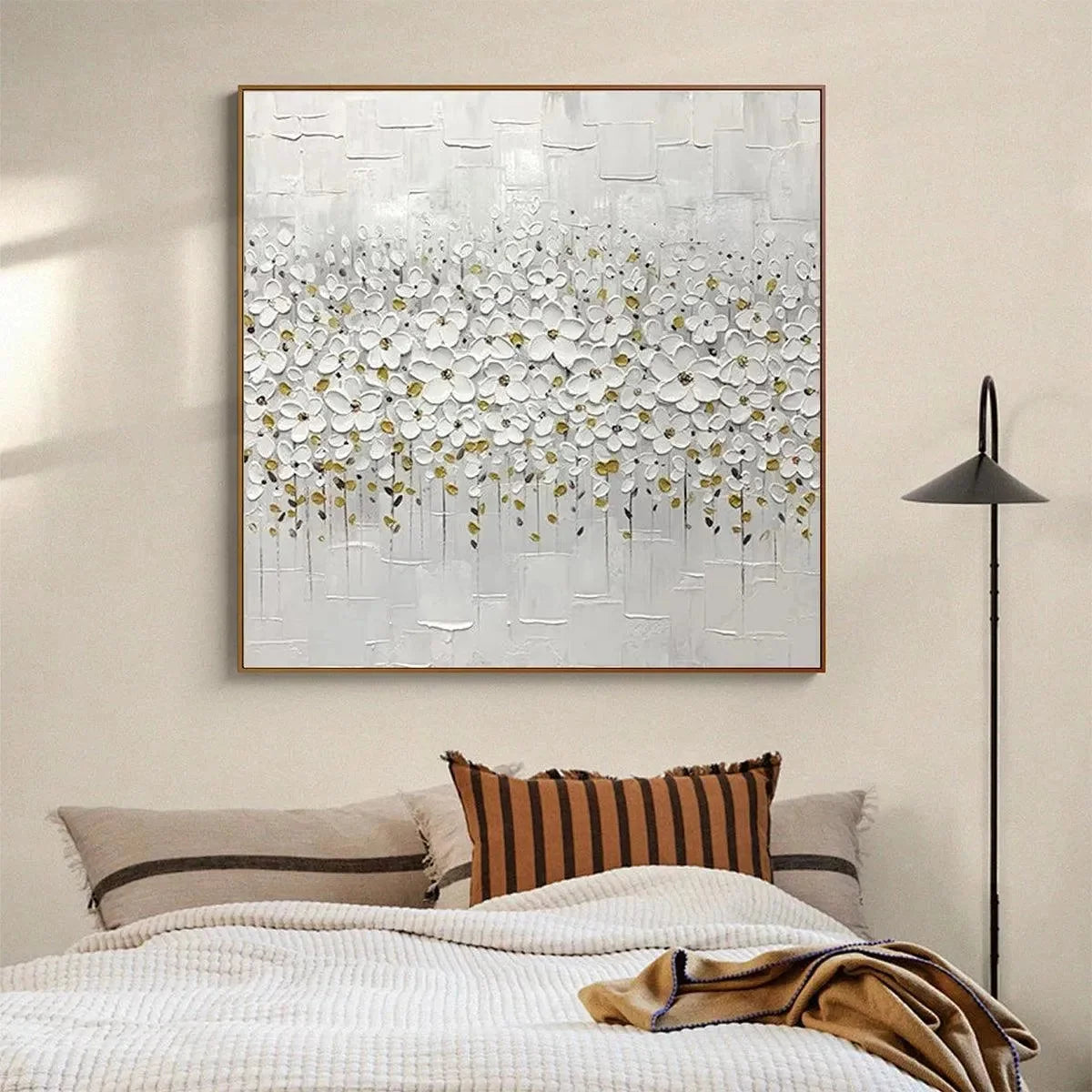 WHITE BLOSSOM FIELD | black frame version on white wall