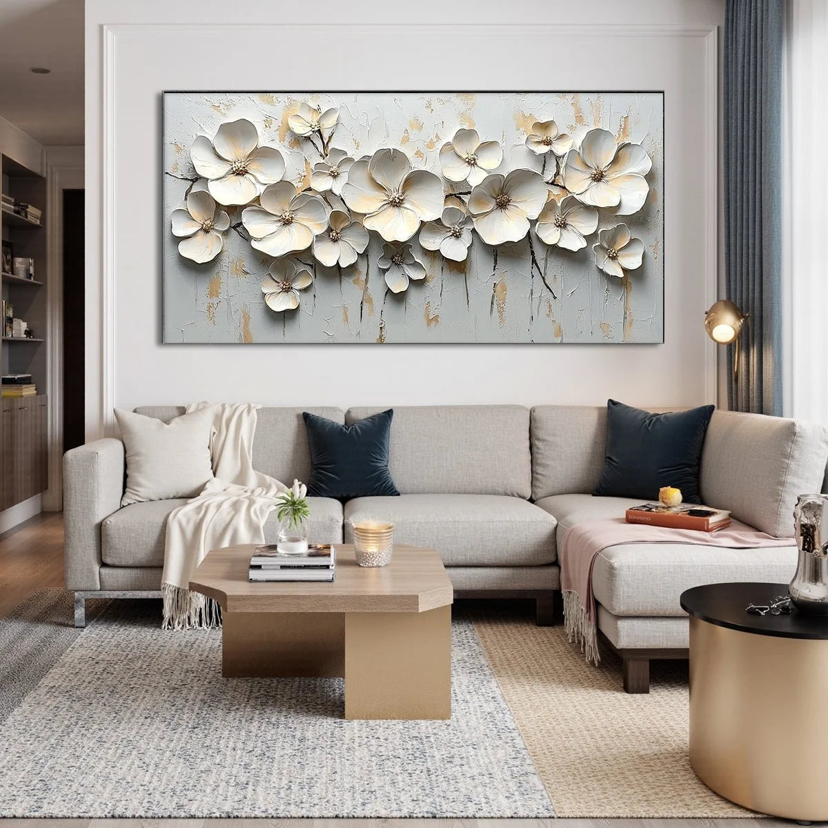 WHITE BLOSSOM SERENADE | Abstract closeup, raised brushwork detail