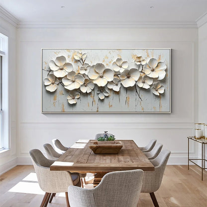 WHITE BLOSSOM SERENADE | black frame version on white wall