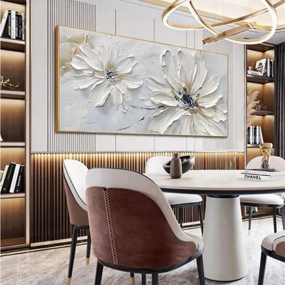 WHITE BLOSSOM SERENITY | rectangular format, hand-painted canvas edge