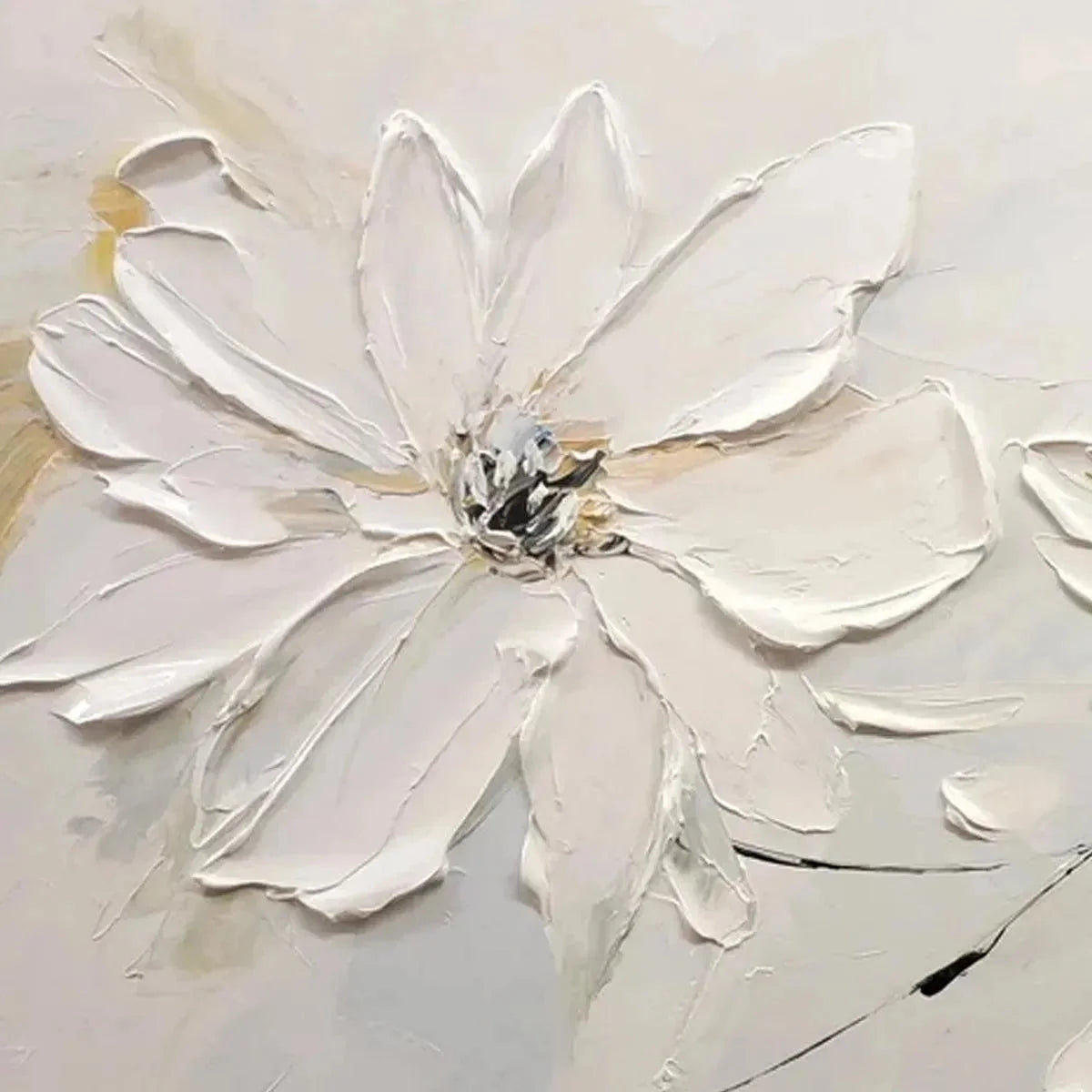 WHITE BLOSSOM SERENITY | gold frame stretched on neutral wall