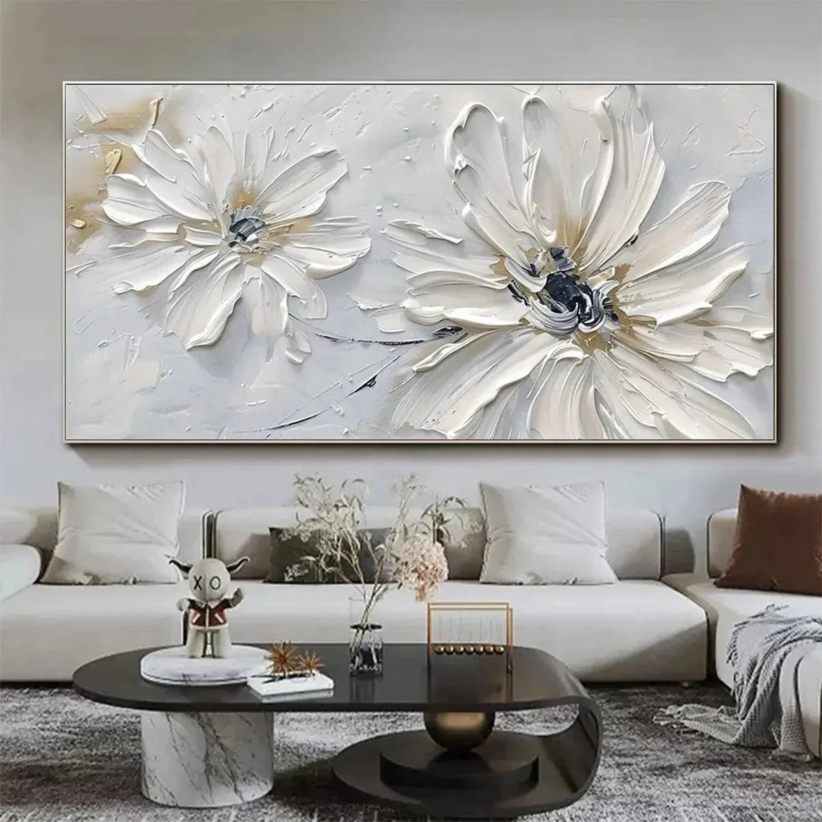 WHITE BLOSSOM SERENITY | black frame version on white wall