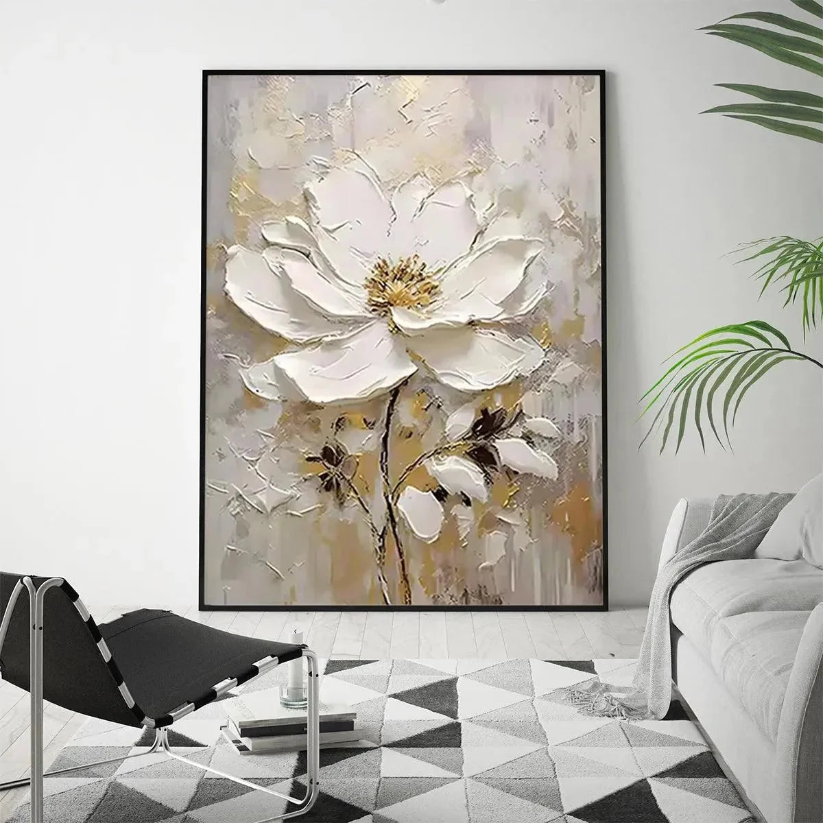 WHITE BLOSSOM | rectangular format, hand-painted canvas edge