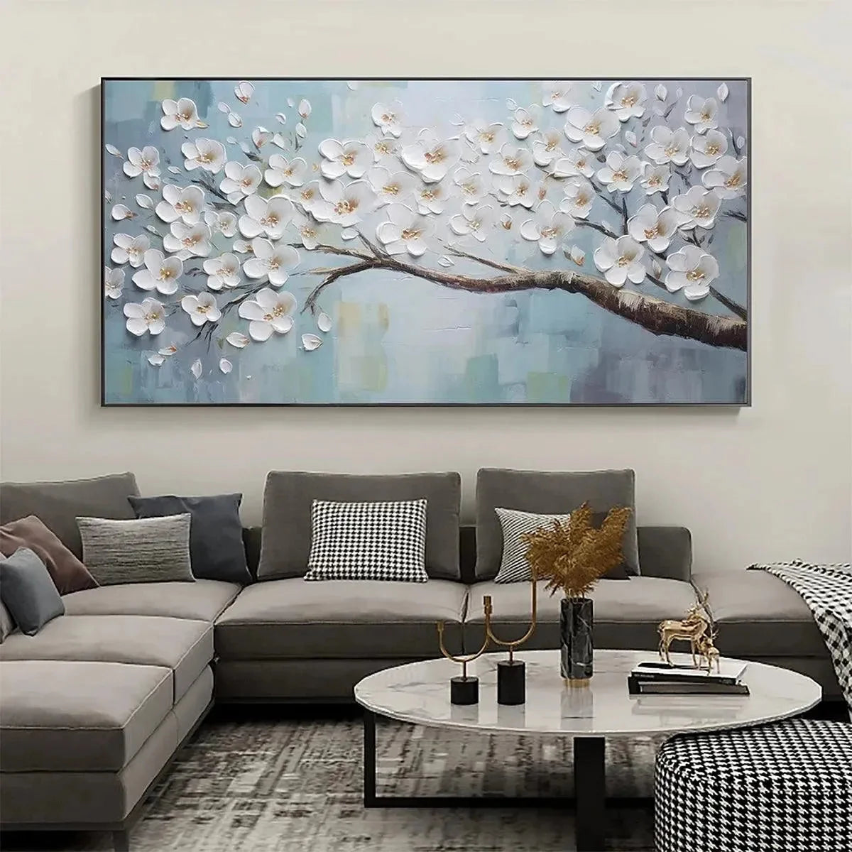 WHITE BLOSSOMS | Abstract closeup, raised brushwork detail