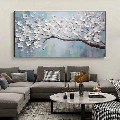 WHITE BLOSSOMS | Abstract closeup, raised brushwork detail