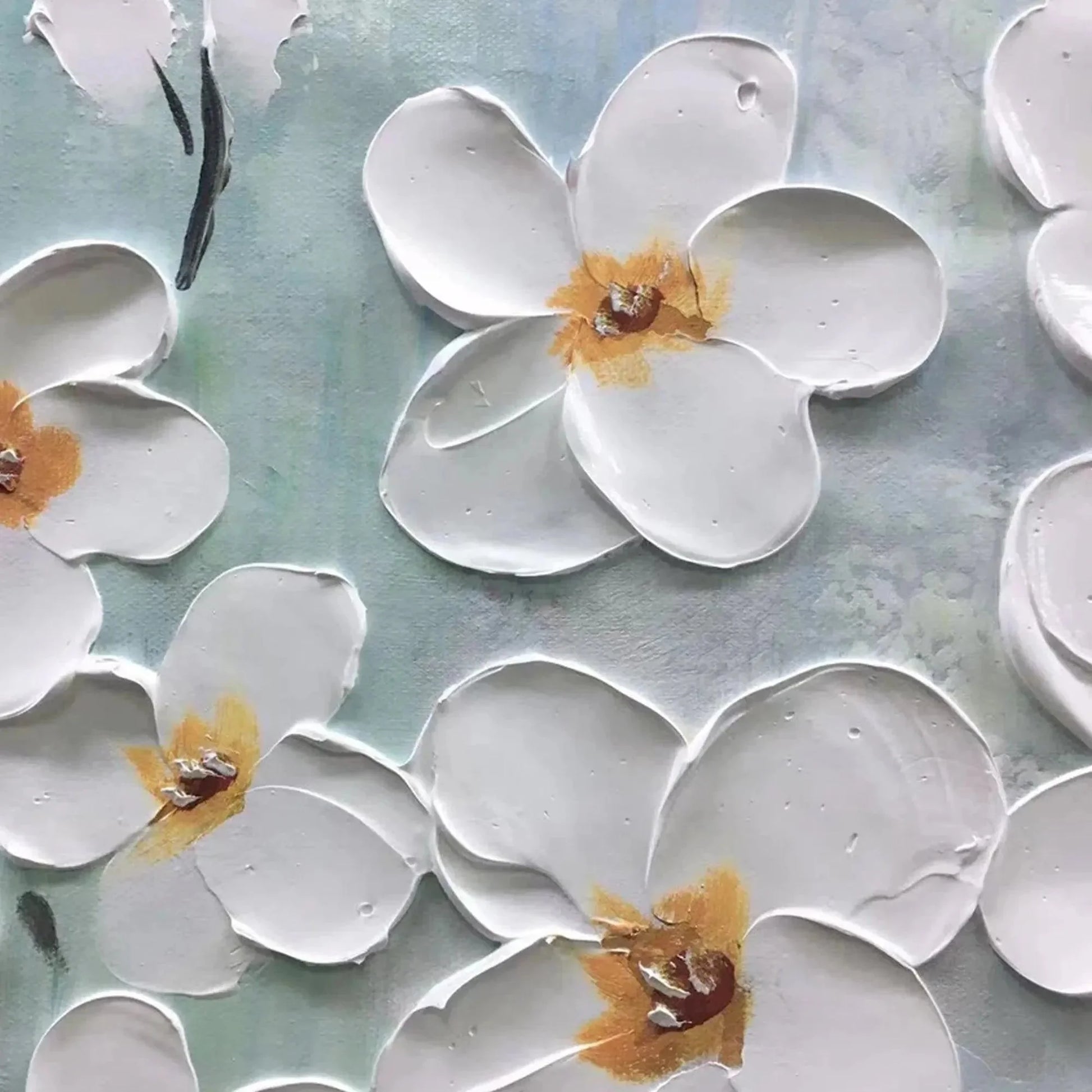 WHITE BLOSSOMS | rectangular format, hand-painted canvas edge