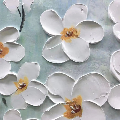 WHITE BLOSSOMS | rectangular format, hand-painted canvas edge