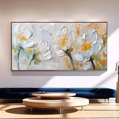 WHITE BLOSSOMS | Abstract closeup, raised brushwork detail