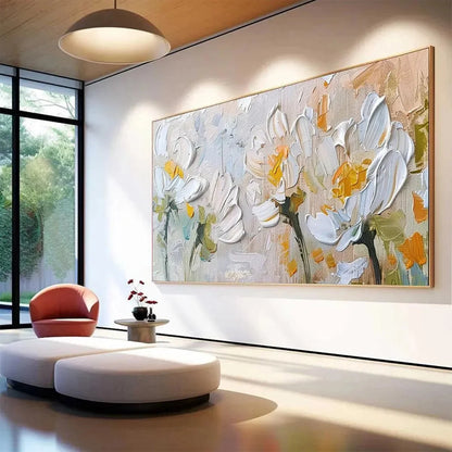 WHITE BLOSSOMS | black frame version on white wall