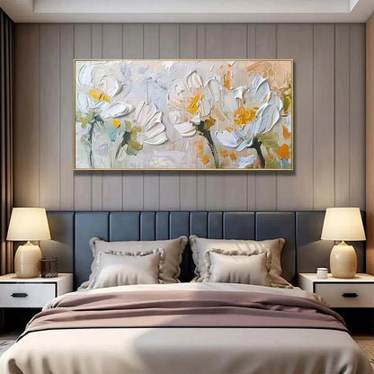 WHITE BLOSSOMS | beige palette, original  art