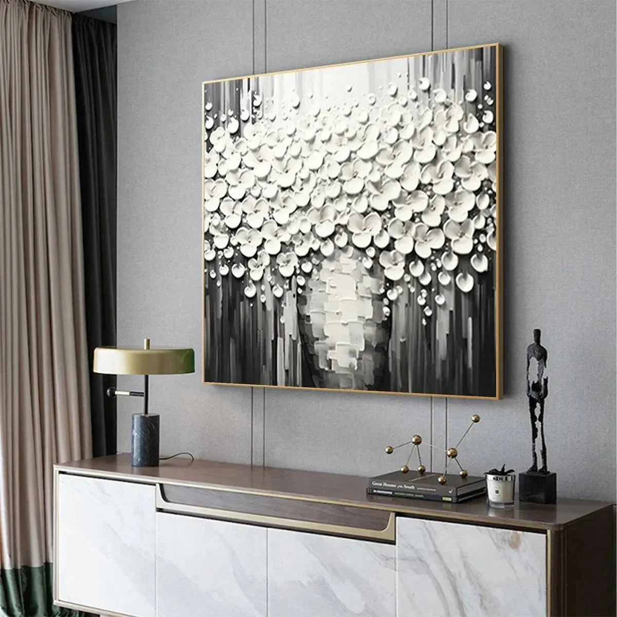 WHITE BOUQUET | black frame version on white wall