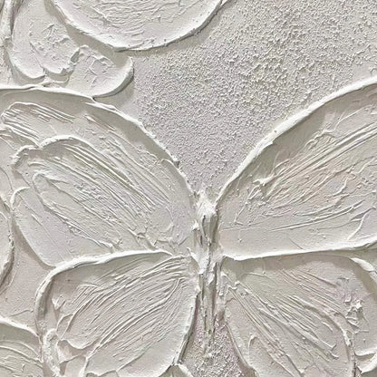 WHITE BUTTERFLIES: 3D Butterfly Impasto Painting, Vertical Wall Art | rectangular format, hand-painted canvas edge