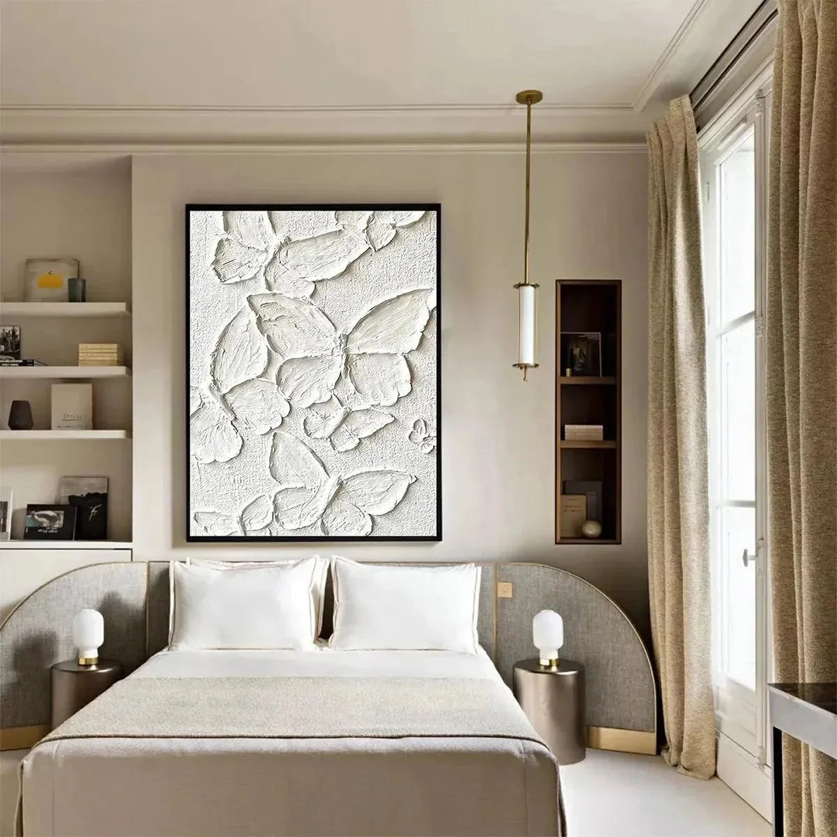 WHITE BUTTERFLIES: 3D Butterfly Impasto Painting, Vertical Wall Art | impasto mood, soft natural light studio shot