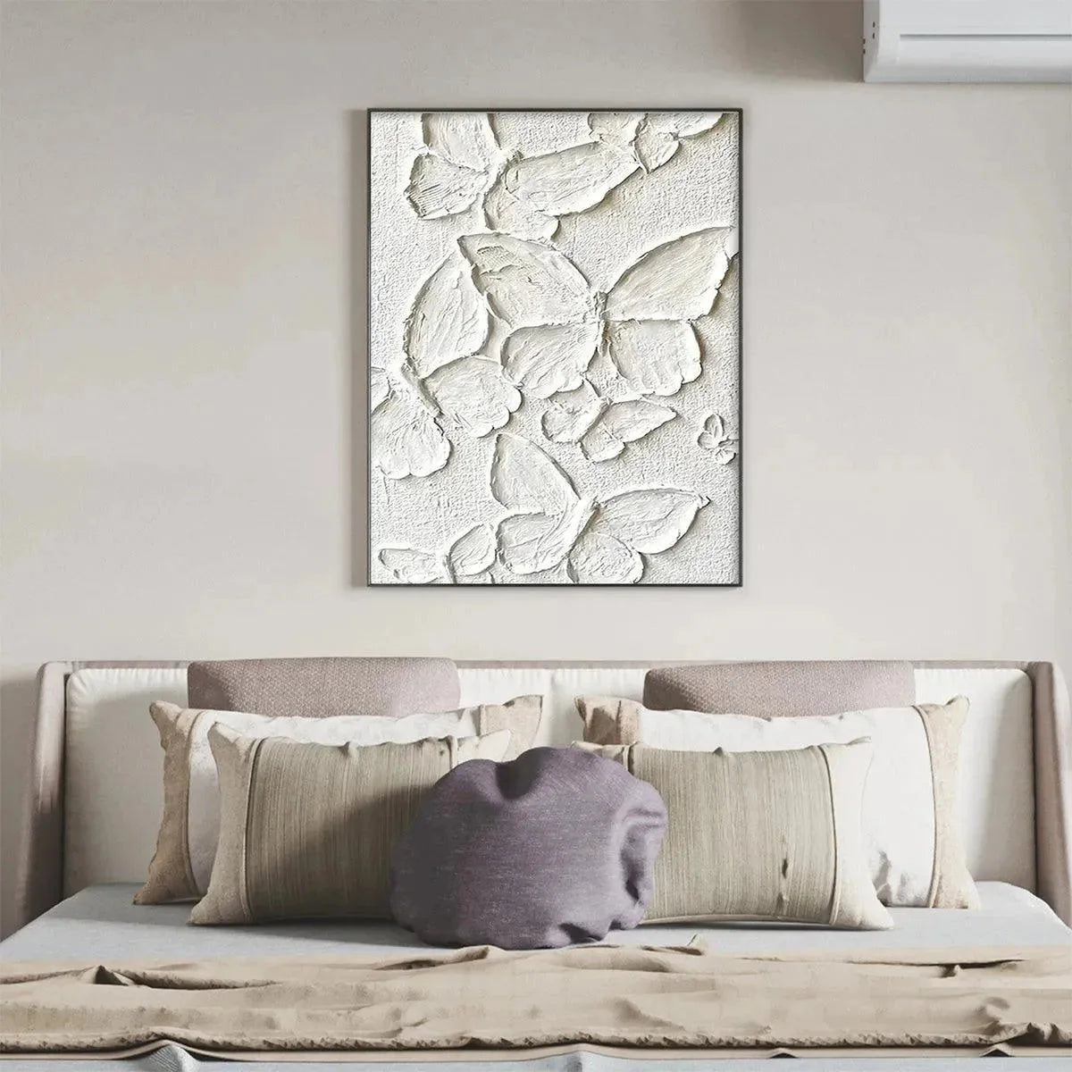 WHITE BUTTERFLIES: 3D Butterfly Impasto Painting, Vertical Wall Art | white palette, original bedroom art