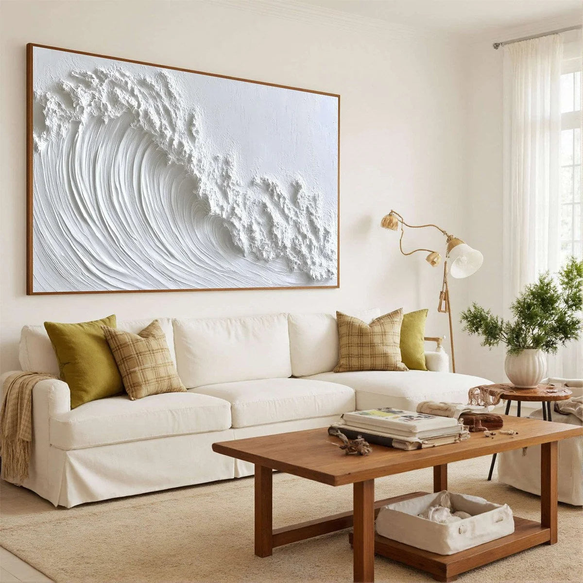 WHITE CREST | gold frame stretched on neutral wall