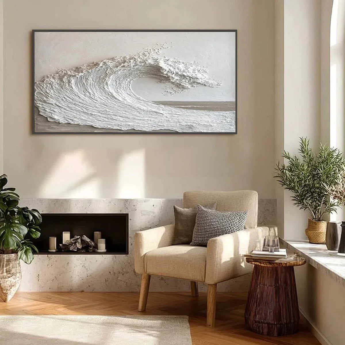 WHITE CREST | gold frame stretched on neutral wall