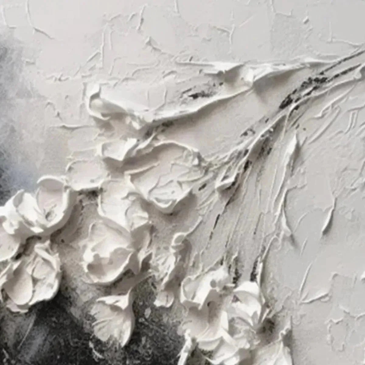 WHITE FLORAL IMPASTO | rectangular format, hand-painted canvas edge