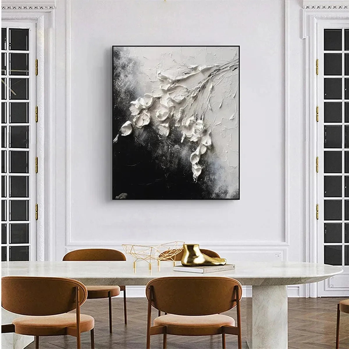 WHITE FLORAL IMPASTO | rolled canvas, ready for custom framing