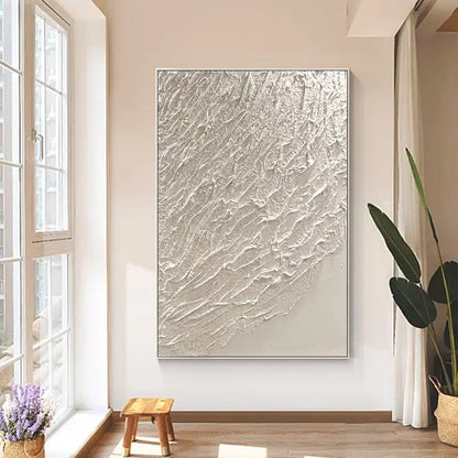 White Heavy Texture Painting: Minimalist Framed Canvas Wall Art #3