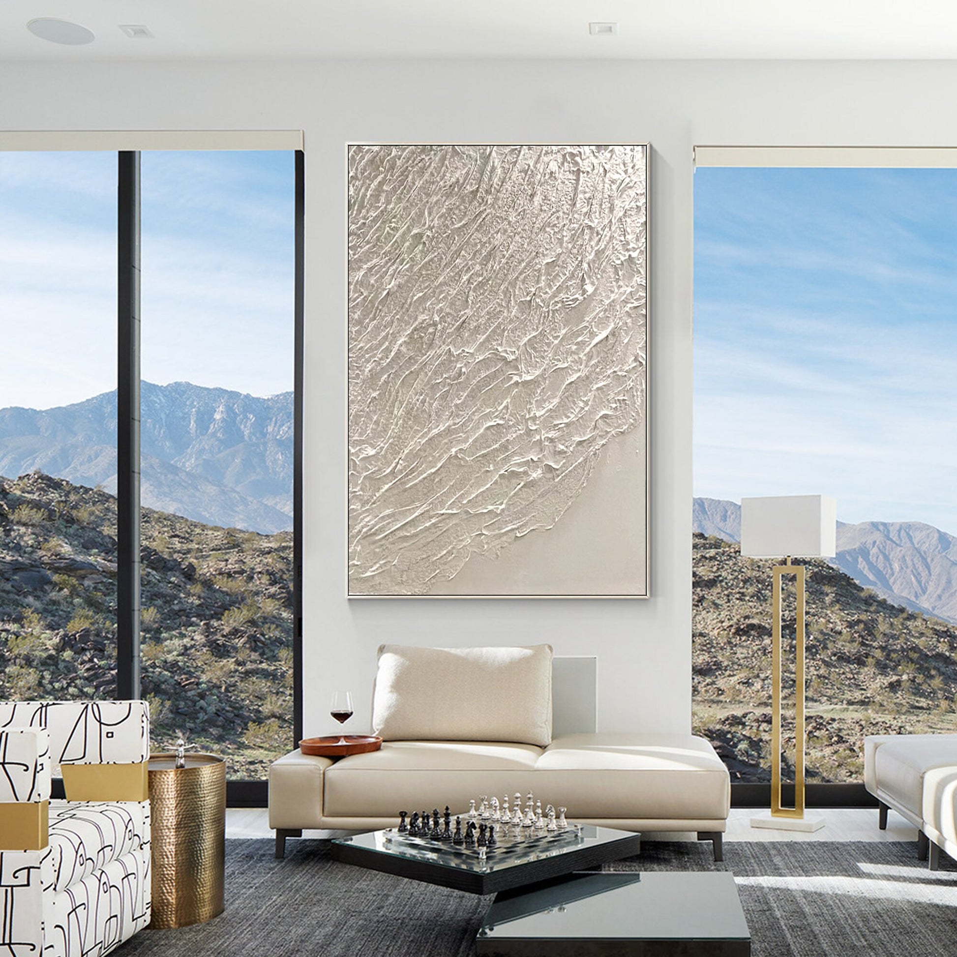 White Heavy Texture Painting: Minimalist Framed Canvas Wall Art #4