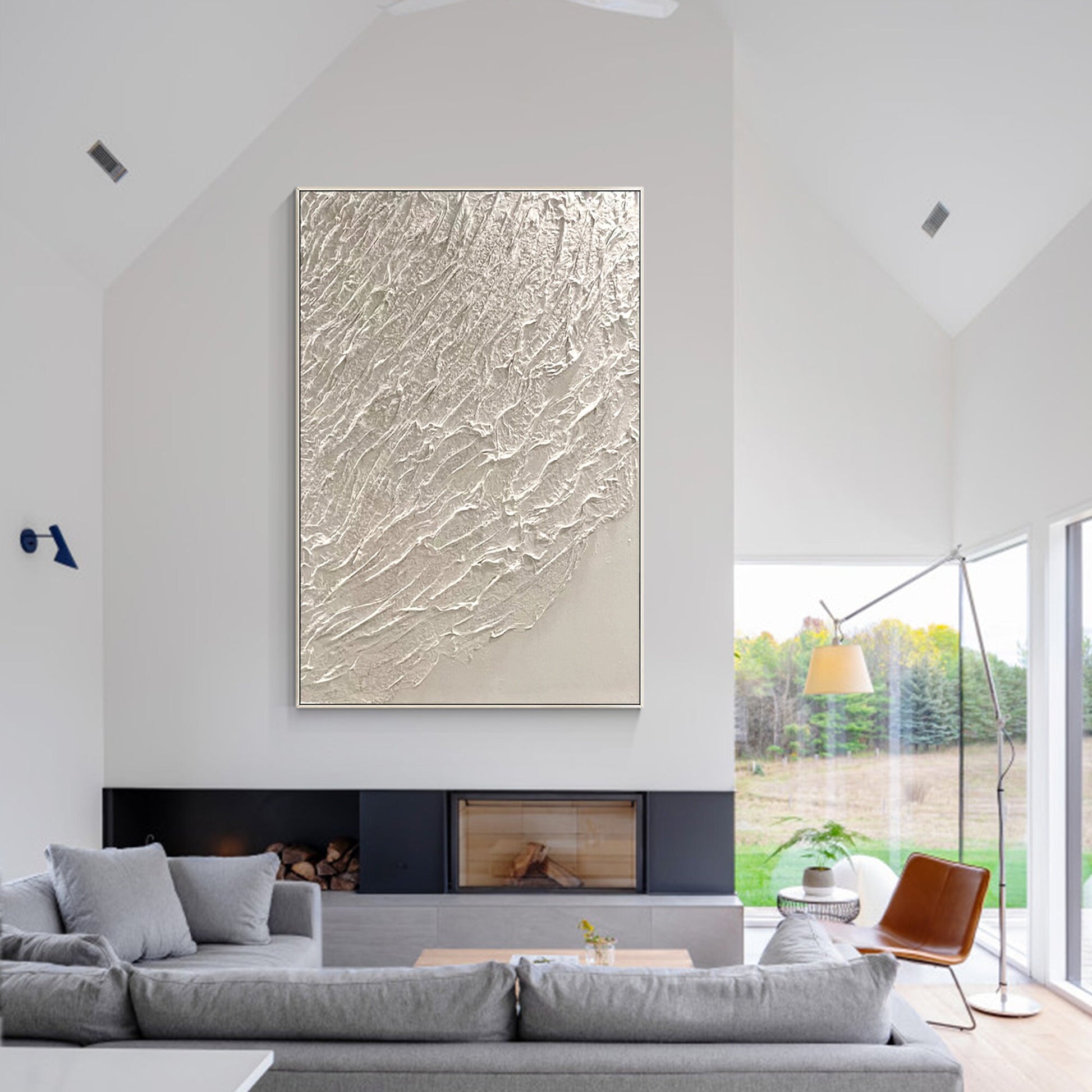 White Heavy Texture Painting: Minimalist Framed Canvas Wall Art #5