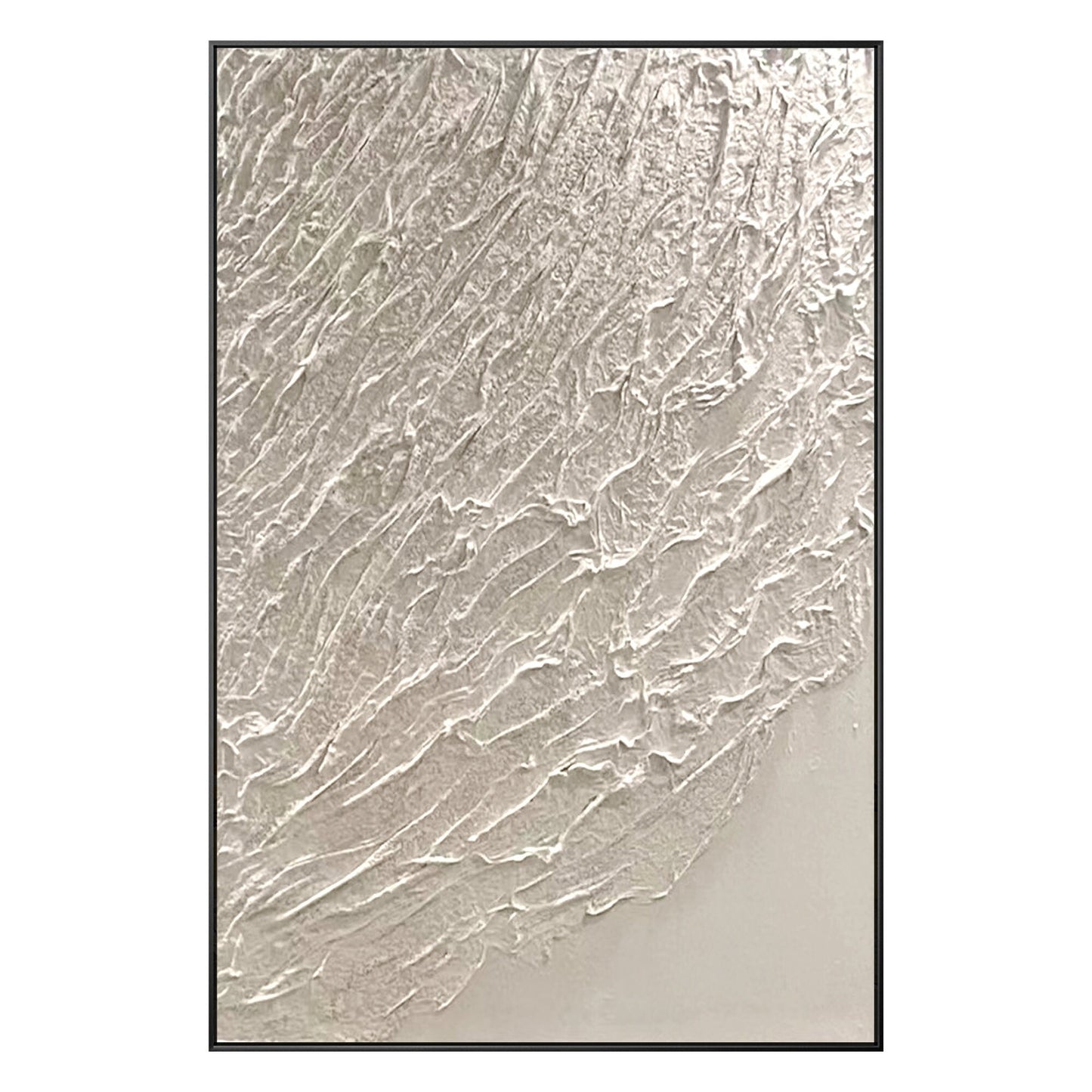 White Heavy Texture Painting: Minimalist Framed Canvas Wall Art #9