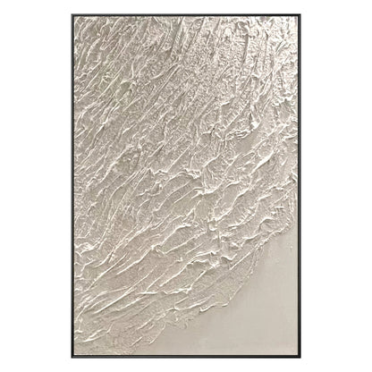 White Heavy Texture Painting: Minimalist Framed Canvas Wall Art #9