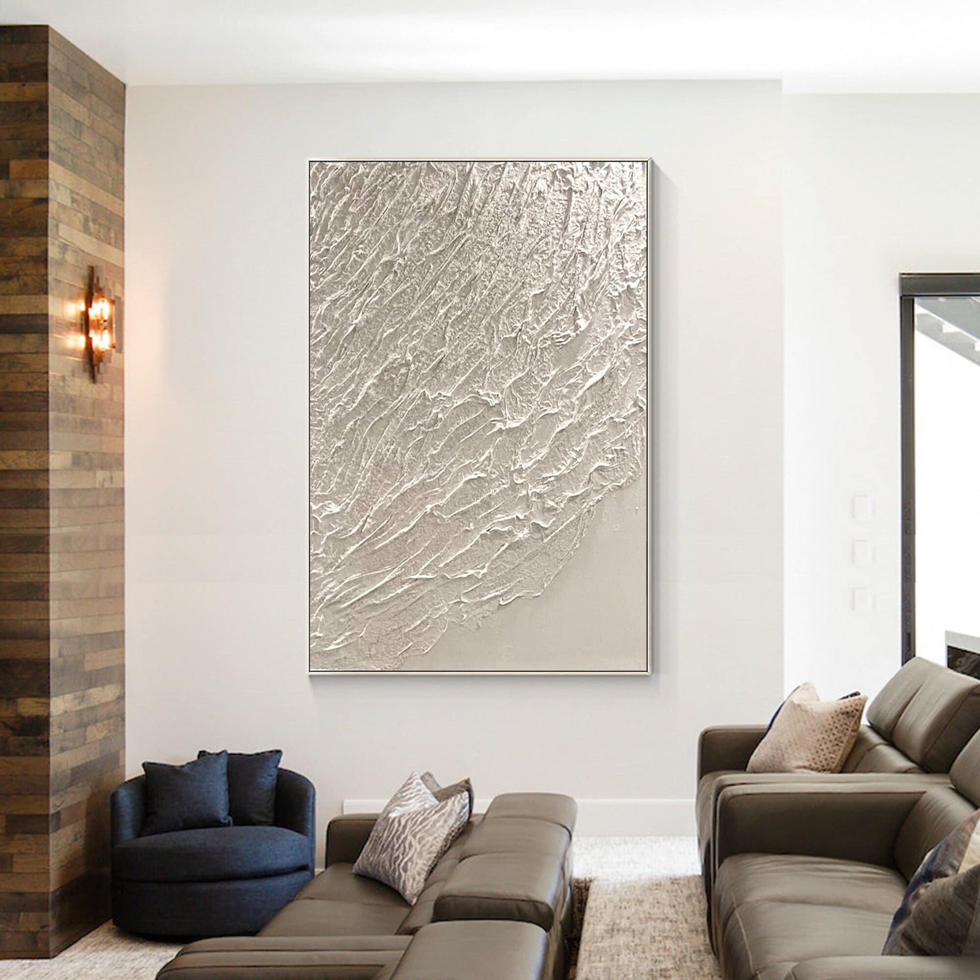White Heavy Texture Painting: Minimalist Framed Canvas Wall Art #1