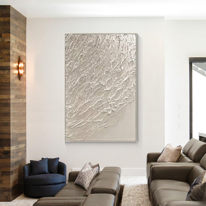 White Heavy Texture Painting: Minimalist Framed Canvas Wall Art #1