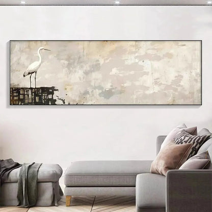 WHITE HERON PANORAMIC | Abstract closeup, raised brushwork detail