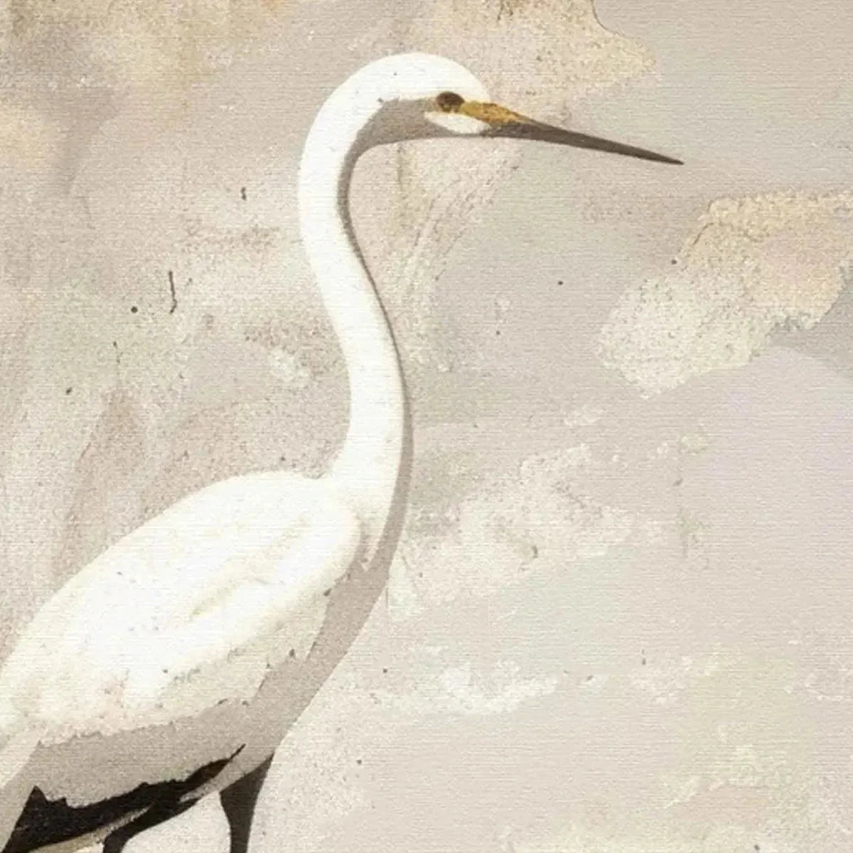 WHITE HERON PANORAMIC | rectangular format, hand-painted canvas edge
