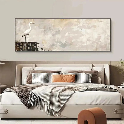 WHITE HERON PANORAMIC | black frame version on white wall