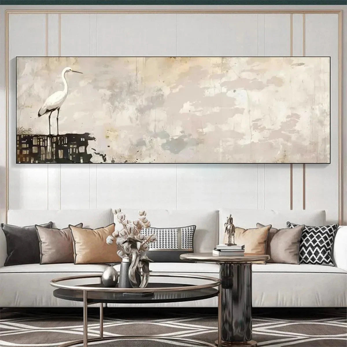 WHITE HERON PANORAMIC | multi-color palette, original  art