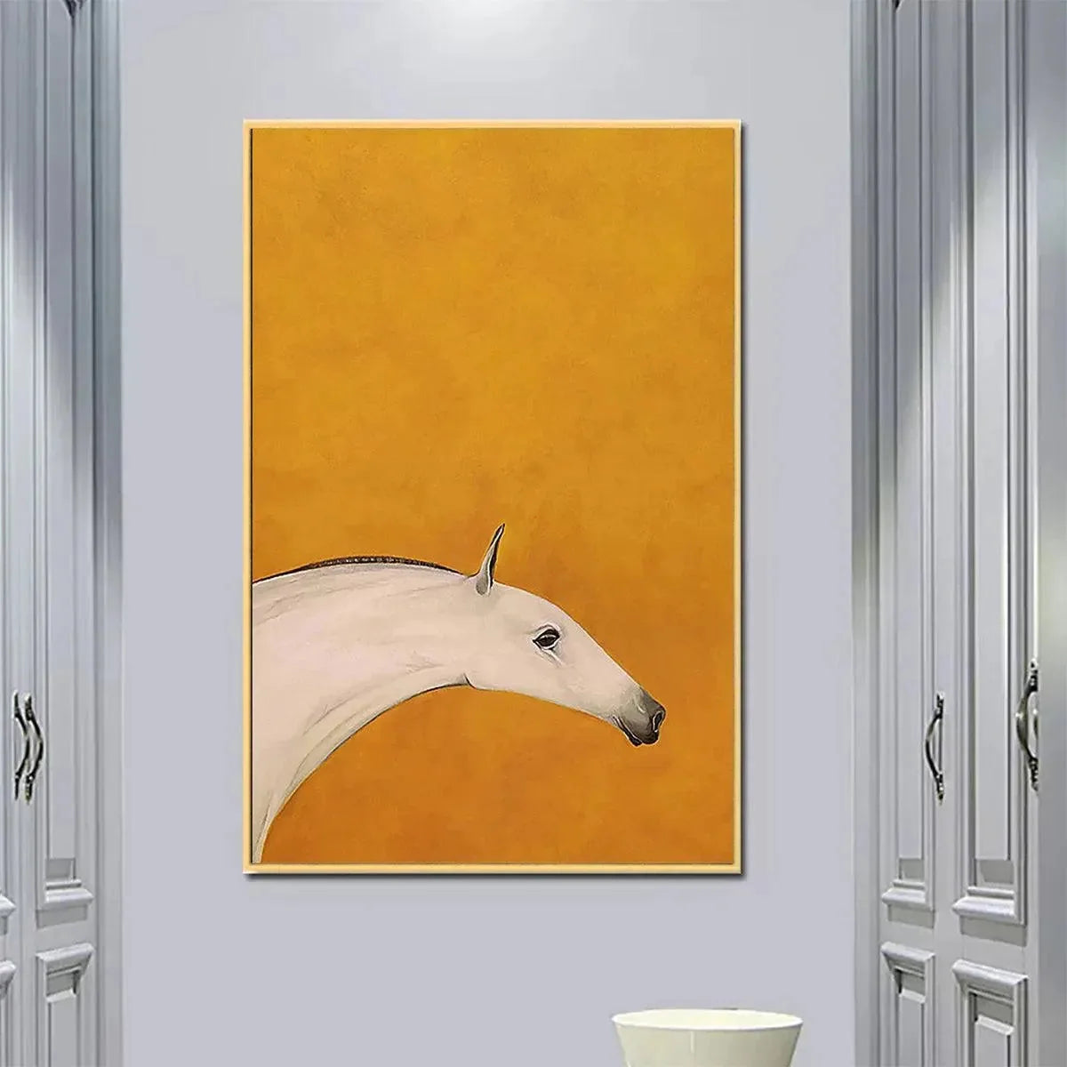 WHITE HORSE ON YELLOW | beige palette, original  art