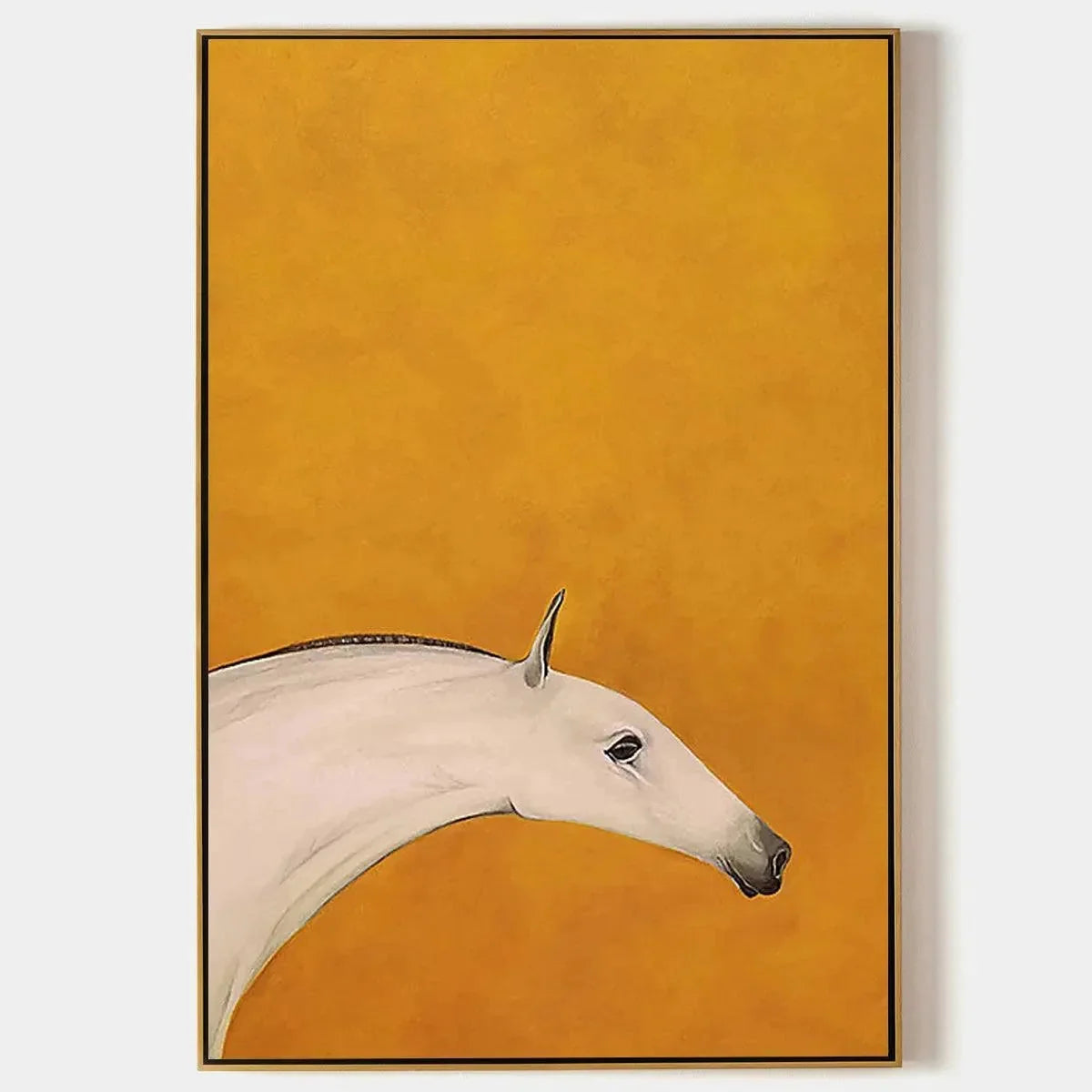 WHITE HORSE ON YELLOW | hanging in , Minimalist wall art