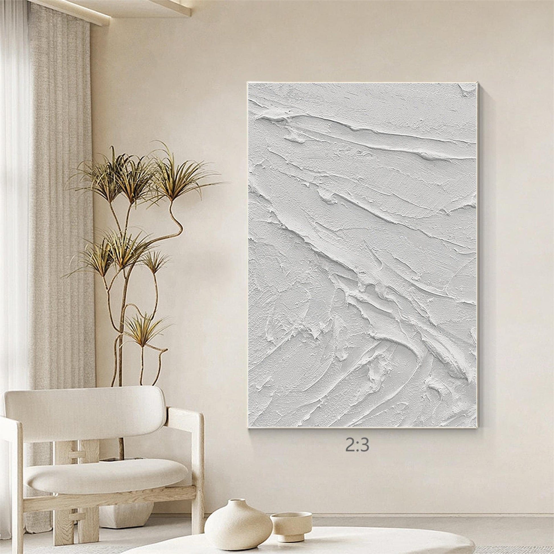 White Impasto Painting: 3D Texture, Minimalist Nordic Wall Art #2