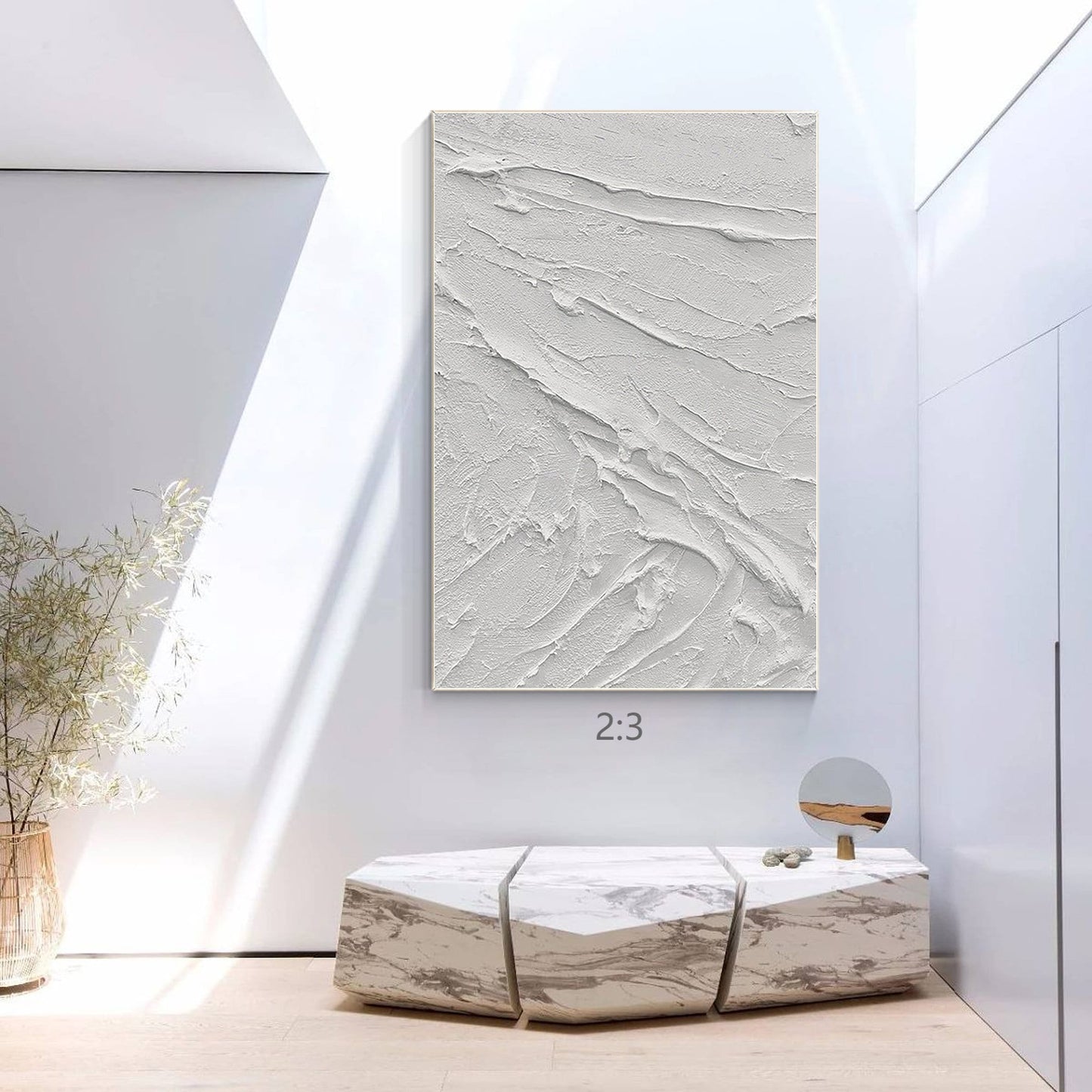 White Impasto Painting: 3D Texture, Minimalist Nordic Wall Art #3
