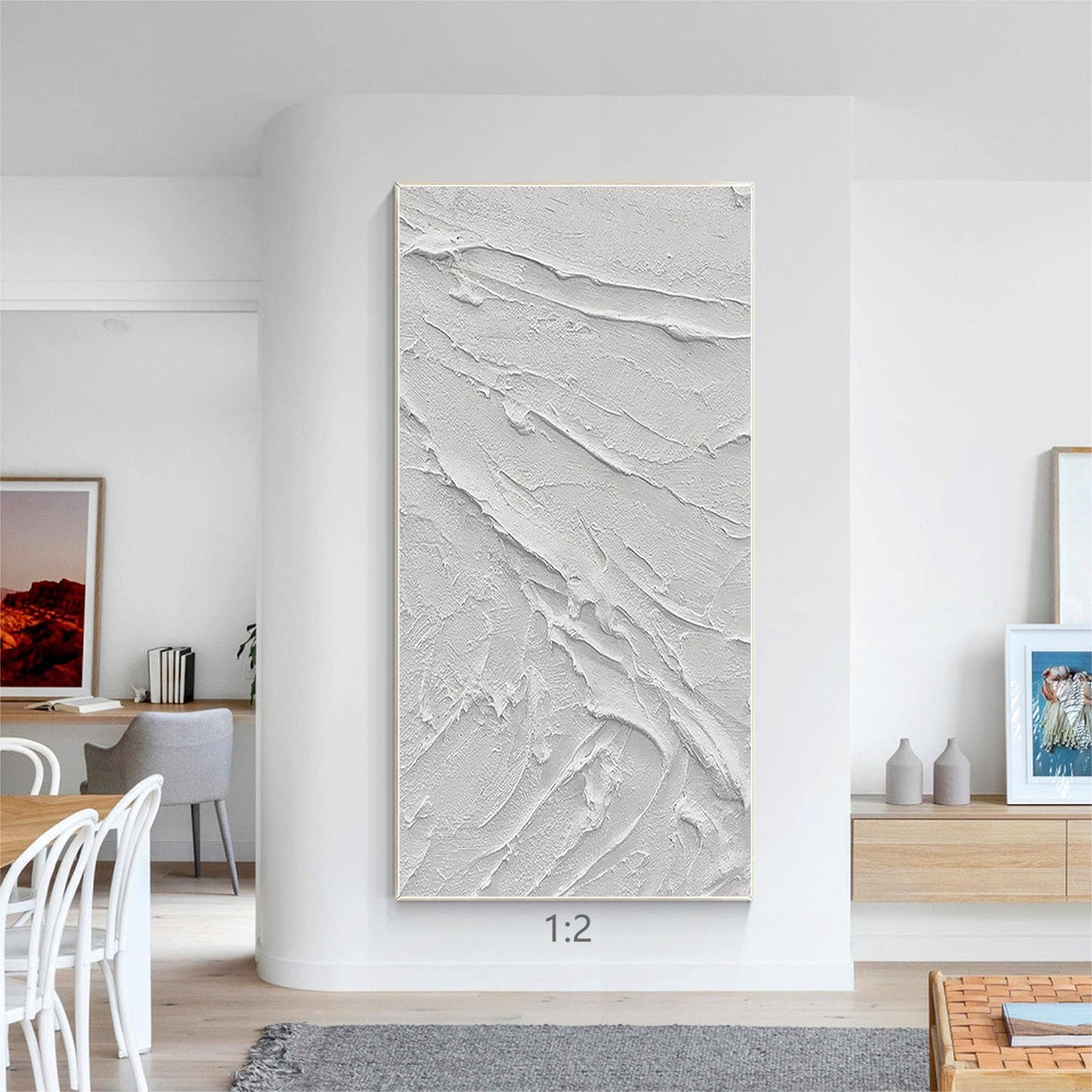 White Impasto Painting: 3D Texture, Minimalist Nordic Wall Art #4