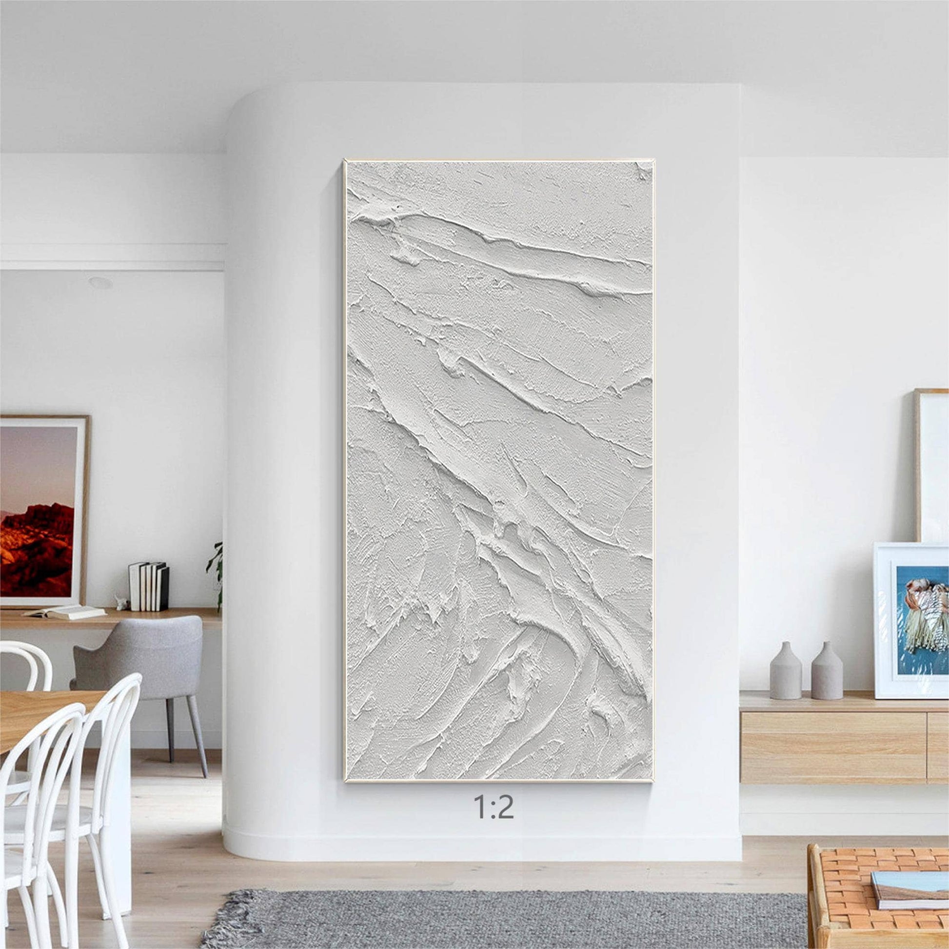White Impasto Painting: 3D Texture, Minimalist Nordic Wall Art #4