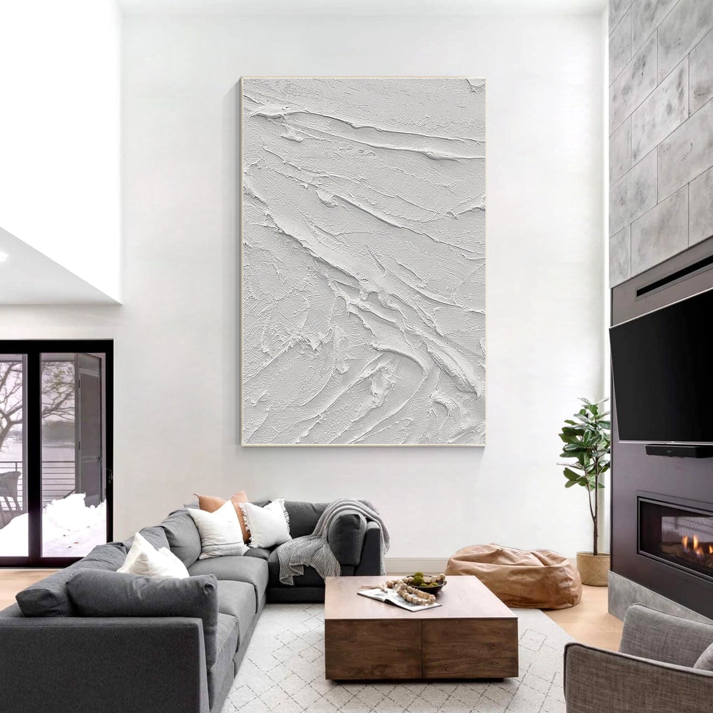 White Impasto Painting: 3D Texture, Minimalist Nordic Wall Art #1