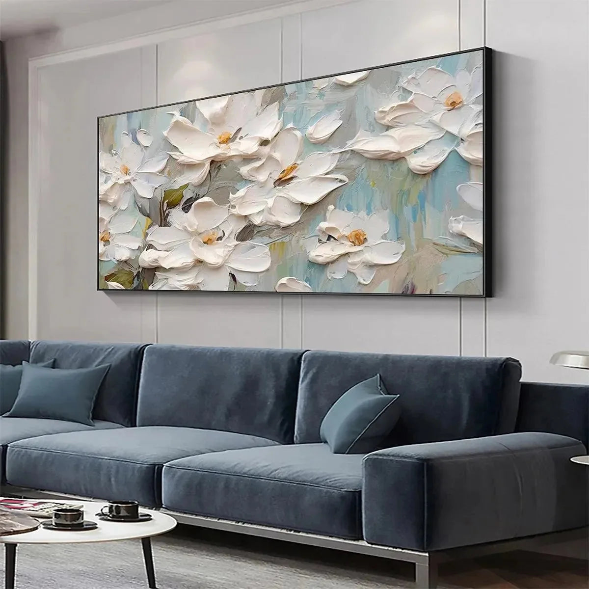 WHITE MAGNOLIA BLOSSOMS | Impressionist closeup, raised brushwork detail