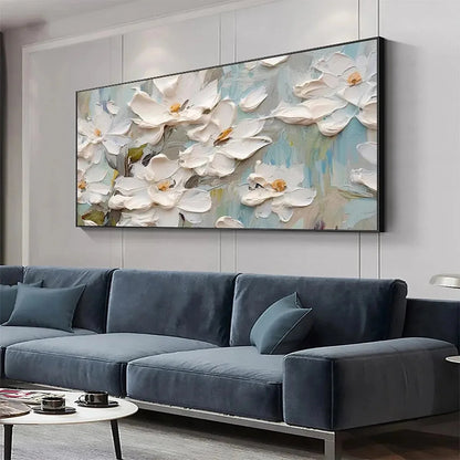 WHITE MAGNOLIA BLOSSOMS | Impressionist closeup, raised brushwork detail