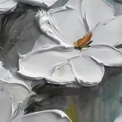 WHITE MAGNOLIA BLOSSOMS | rectangular format, hand-painted canvas edge