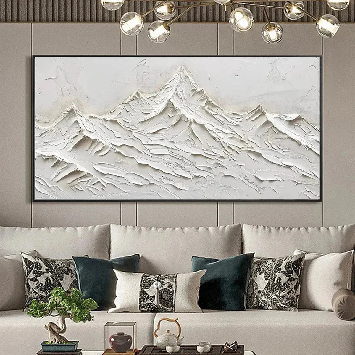 WHITE MOUNTAINS | Minimalist closeup, raised brushwork detail