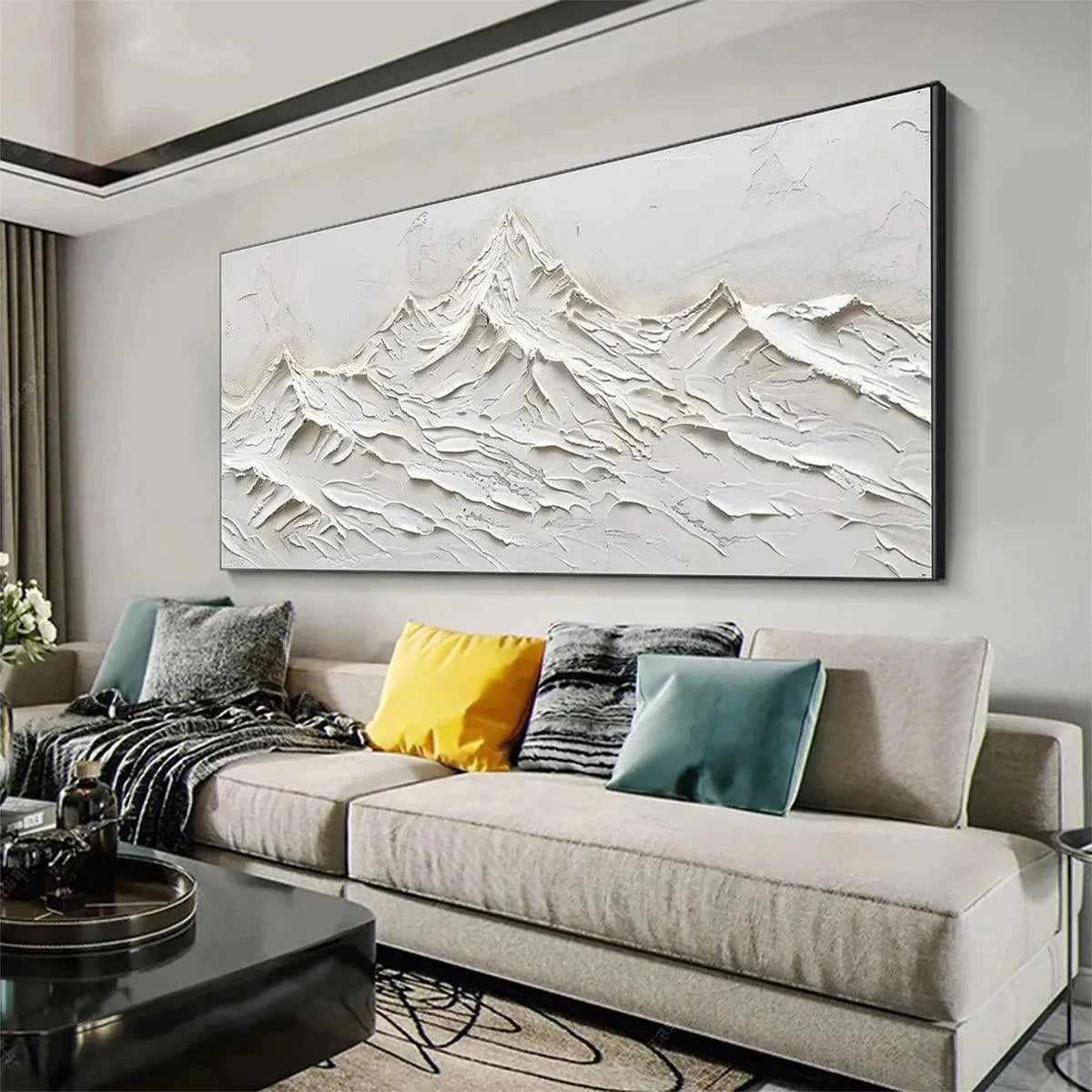 WHITE MOUNTAINS | gold frame stretched on neutral wall