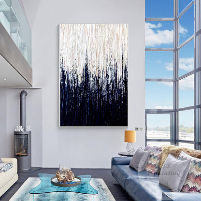 White & Navy Blue Large Abstract Wall Art, Minimalist 3D Textured Canvas Paintin #2