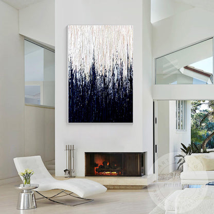 White & Navy Blue Large Abstract Wall Art, Minimalist 3D Textured Canvas Paintin #3